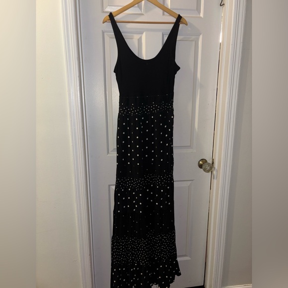 NWT.Retail $160. Anthropologie. Size M Black tiered polka dot maxi dress. - Picture 3 of 4